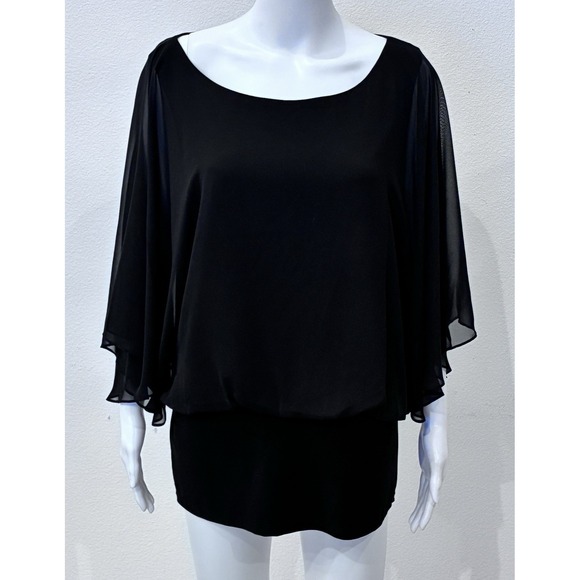 Coco Bianco Black Whimsigoth Fairy Sheer Flutter Sleeve Top Size M Office - Picture 2 of 8